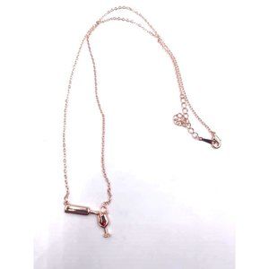 Wine Necklace Love Wine Cheers Crystal Pendant Necklace - Rose Gold